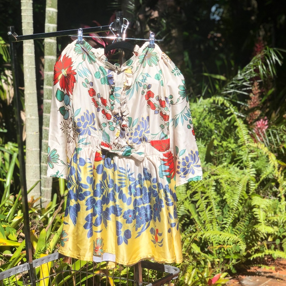 Vintage Silk Floral Print Dress